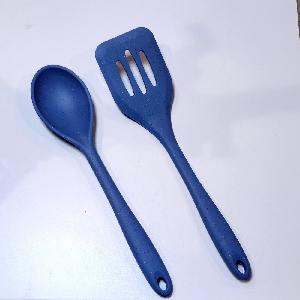 Blue Speckled Silicone Serving Spoon & Slotted Spatula